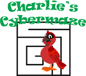 Charlie Cardinal's Cybermaze - picture of small maze with Charlie standing next to it.