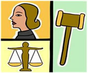 Image of judge, scales, and gavel.
