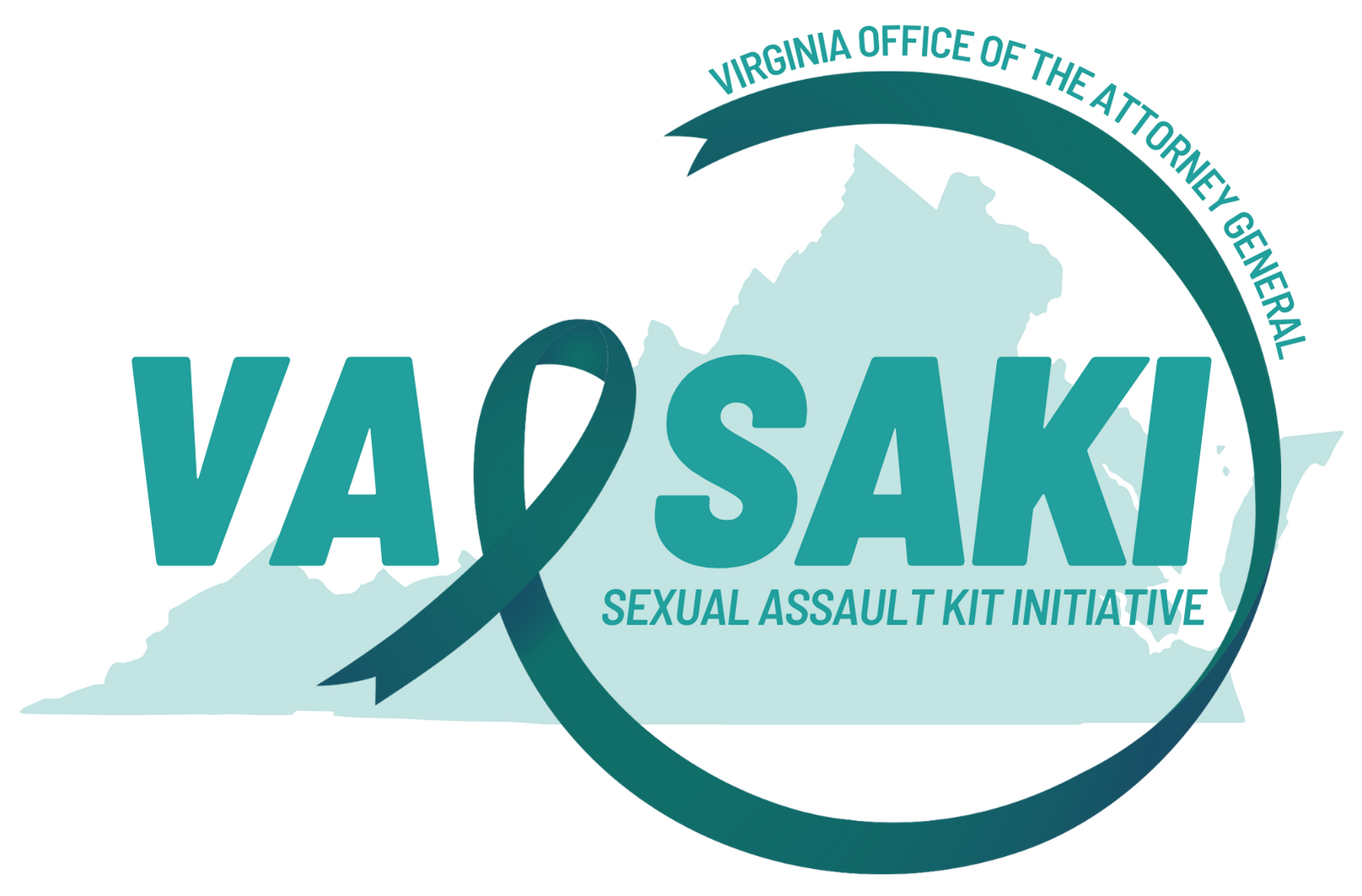 SAKI Logo State of Virginia with VA SAKI (Sexual Assault Kit Initiative) with Dark Green Ribbon